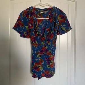 Girl from Savoy vintage cottage core blue silk floral top size 4